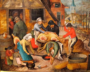 Pintura sobre el origen de la elaboración del jamón